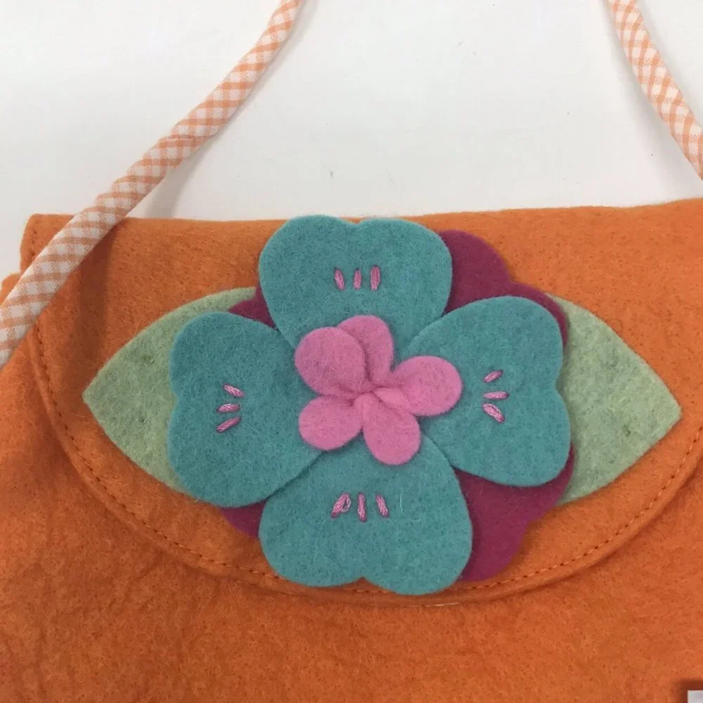 Everbloom Studio Girls Orange Felt Purse with Flowers NEW
